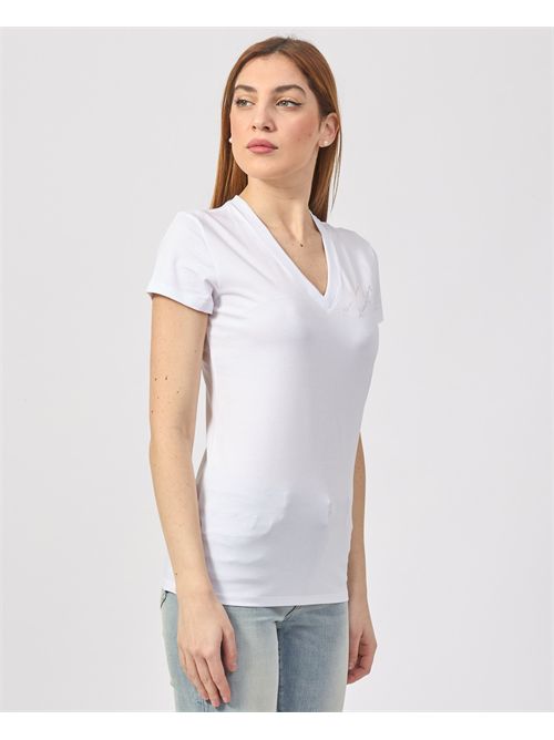 T-shirt donna Armani Exchange con scollo a V<BR/>